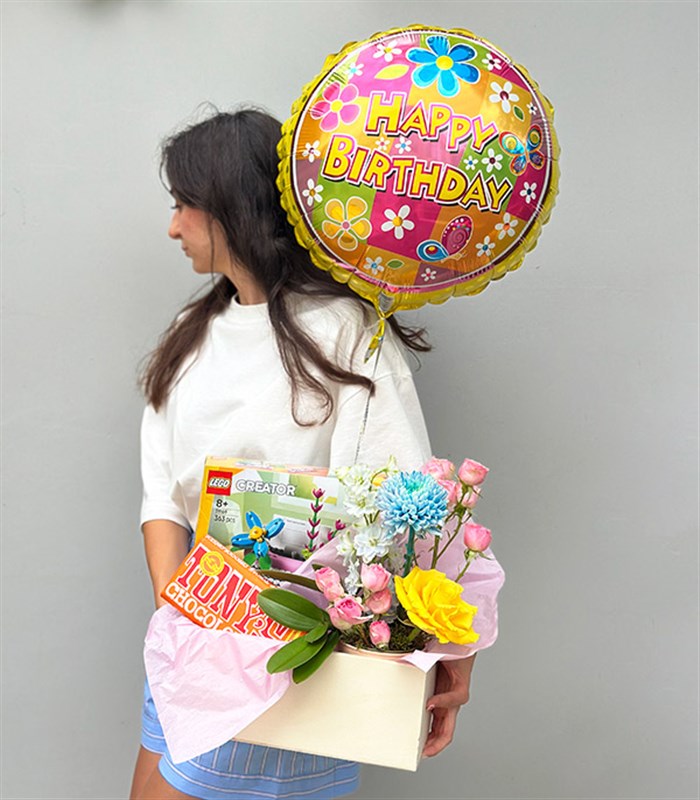 Happy Birthday LEGO Creator Çiçek Balon Hediye Kutusu