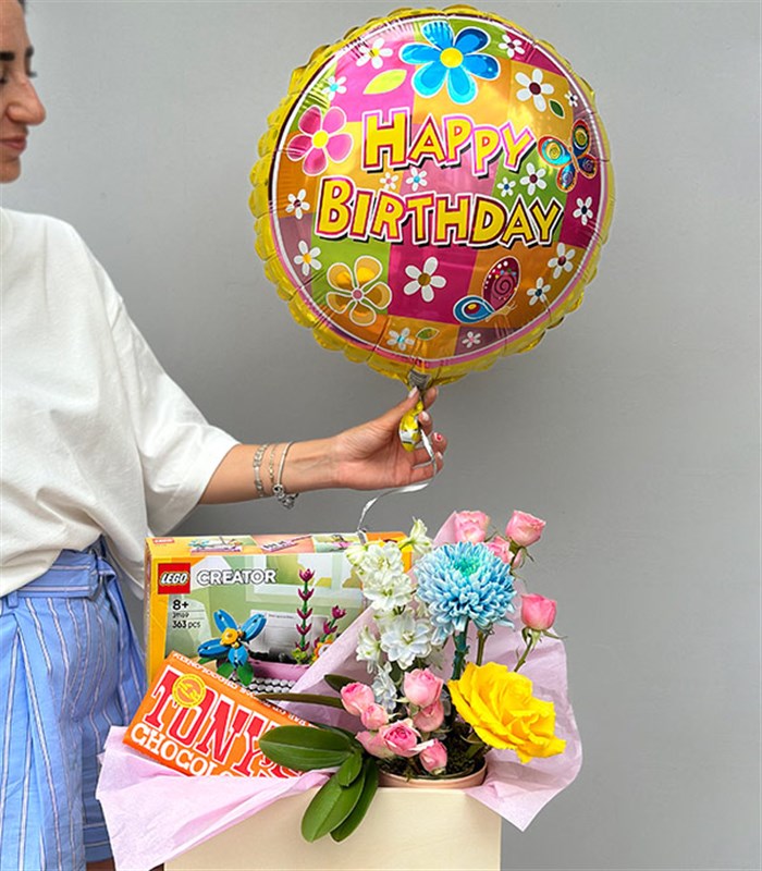 Happy Birthday LEGO Creator Çiçek Balon Hediye Kutusu