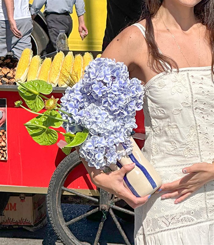 Galata El İşi Seramik Vazoda Ortanca Antoryum Aranjmanı