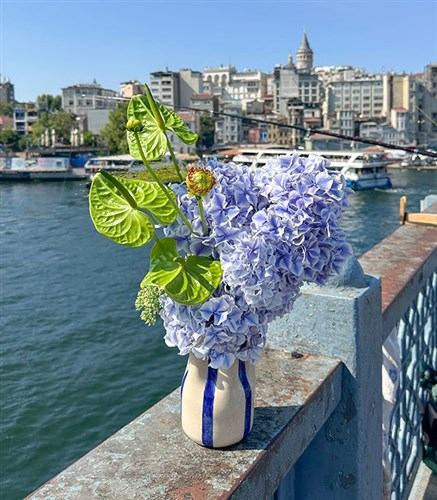 Galata Hydrangea Anthurium Arrangement in Handmade Ceramic Vase