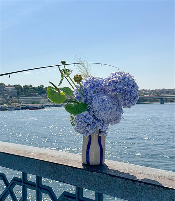 Galata El İşi Seramik Vazoda Ortanca Antoryum Aranjmanı