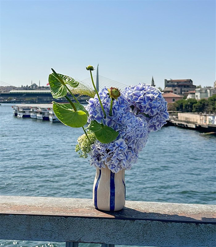 Galata El İşi Seramik Vazoda Ortanca Antoryum Aranjmanı