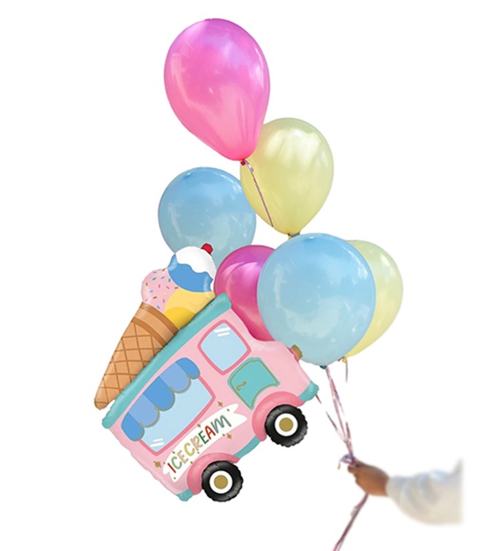 Ice Cream Car Colorful 7 Piece Flying Balloon Set