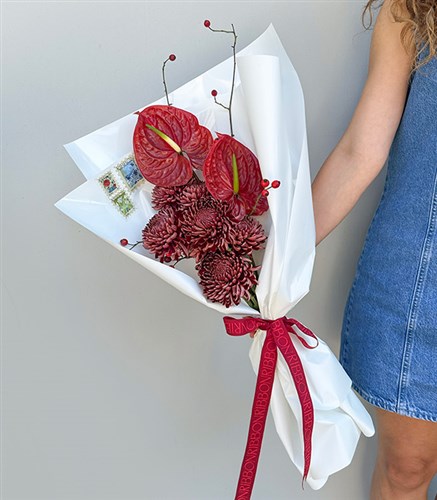 Topkapı Bloom Stamp Bordo Antoryum Anastasya İstanbul Buketi
