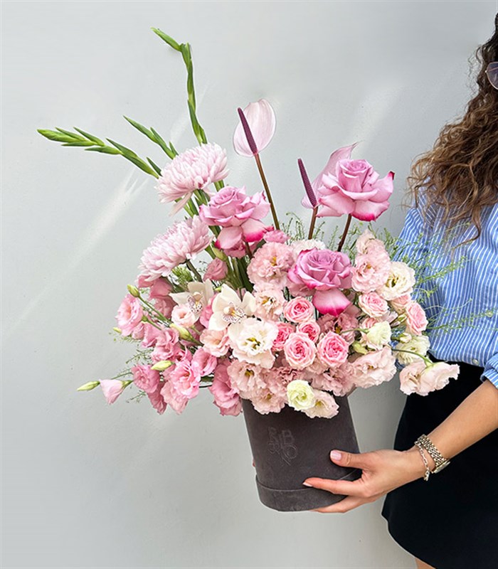 Linda Deluxe Gri Kutuda Lila Pembe Çiçek
