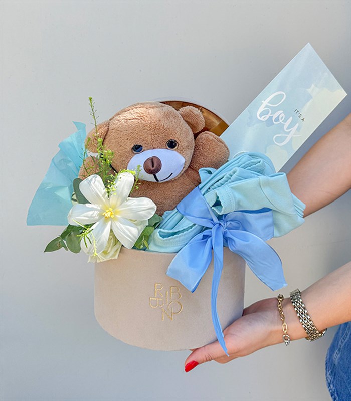 Its a Boy Mini Peluş Ayıcıklı Yenidoğan Bebek Tebrik Kutusu