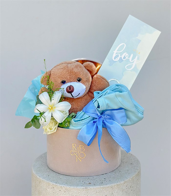 Its a Boy Mini Peluş Ayıcıklı Yenidoğan Bebek Tebrik Kutusu