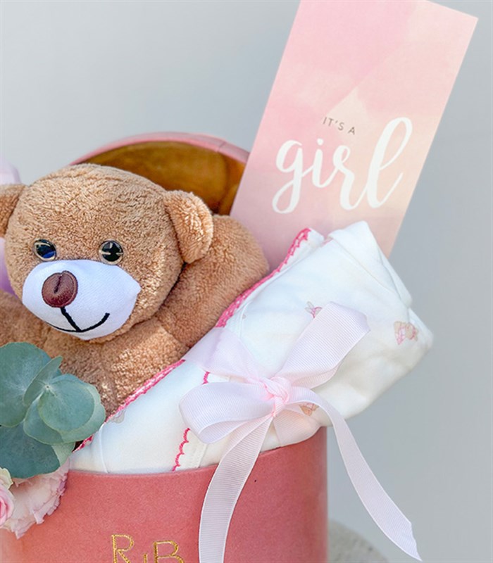 Its a Girl Mini Peluş Ayıcıklı Yenidoğan Bebek Tebrik Kutusu