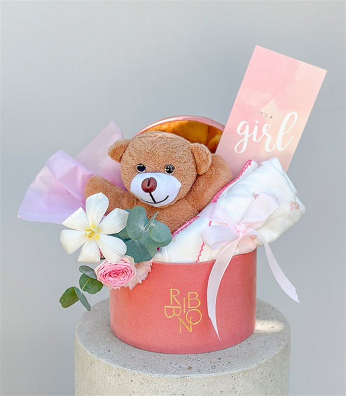 Its a Girl Mini Peluş Ayıcıklı Yenidoğan Bebek Tebrik Kutusu