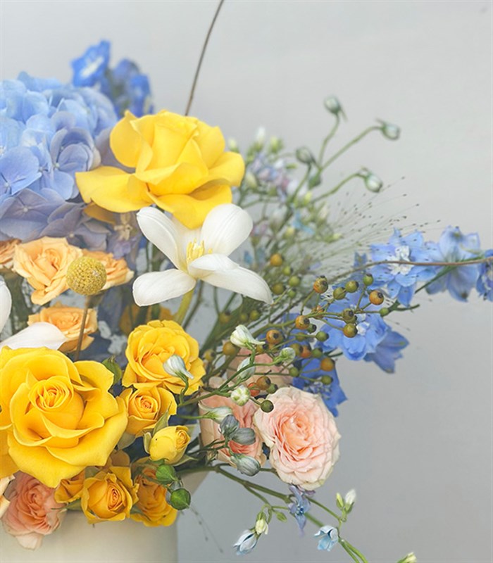 Blue Breeze Seramik Krem Sürahi Vazoda Ortanca Gül Aranjmanı