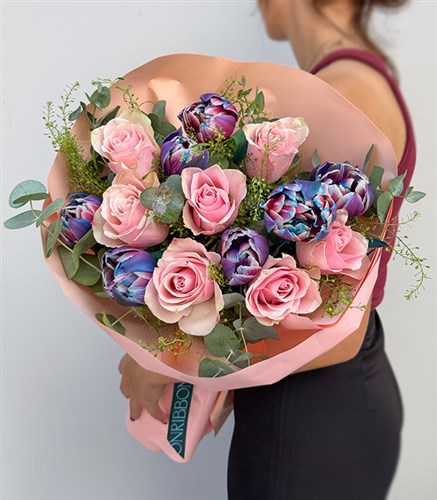 Nebula Pink Rose Galaxy Tulip Bouquet