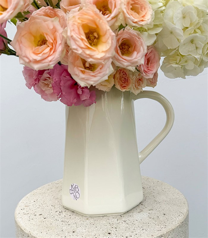 Pastel Poem Seramik Krem Sürahi Vazo Aranjman