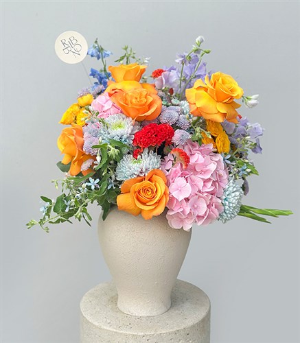 Dancing Colors Deluxe Colorful Flower Arrangement in Ceramic Vase