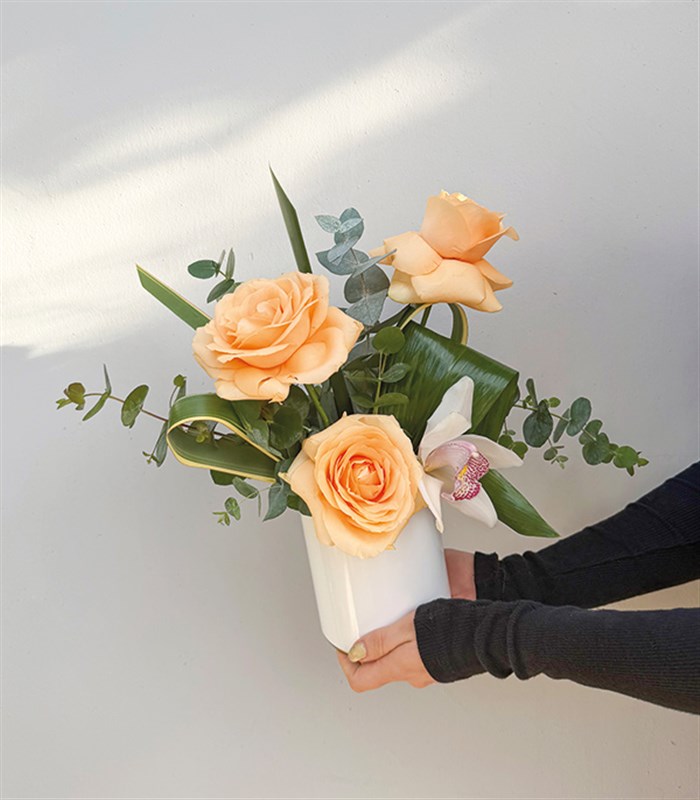 Mini Kayısı Gül Orkide Aranjmanı