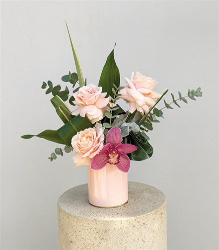 Mini Pink Rose Orchid Arrangement