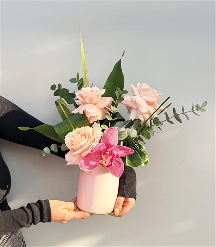 Mini Pembe Gül Orkide Aranjmanı