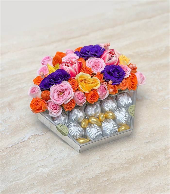 Rengarenk Çiçekler Luxe Yıldız Altıgen Ayna Çikolata Tepsisi