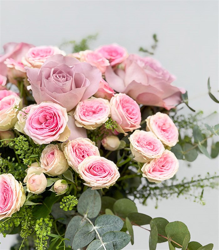 Moonlit Muse Cam Vazoda Lila Pembe Güller