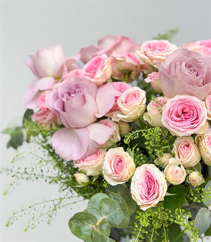 Moonlit Muse Cam Vazoda Lila Pembe Güller