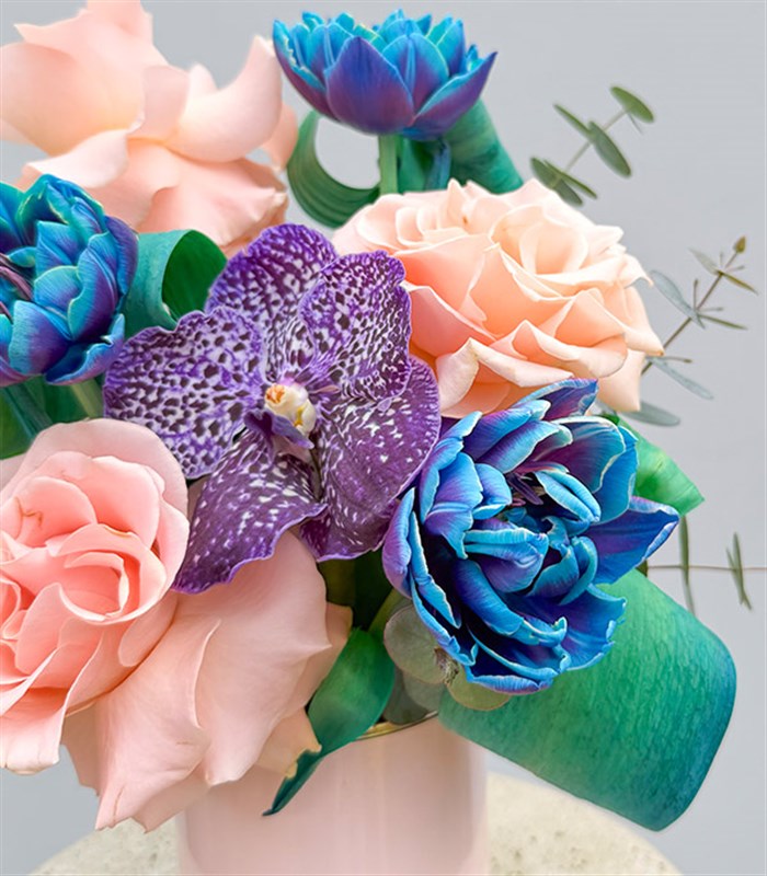 İsme Özel Galaksi Laleler Pembe Gül Mini Aranjman