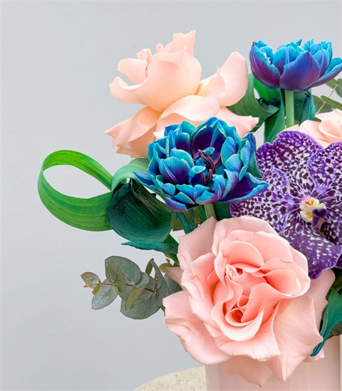 İsme Özel Galaksi Laleler Pembe Gül Mini Aranjman