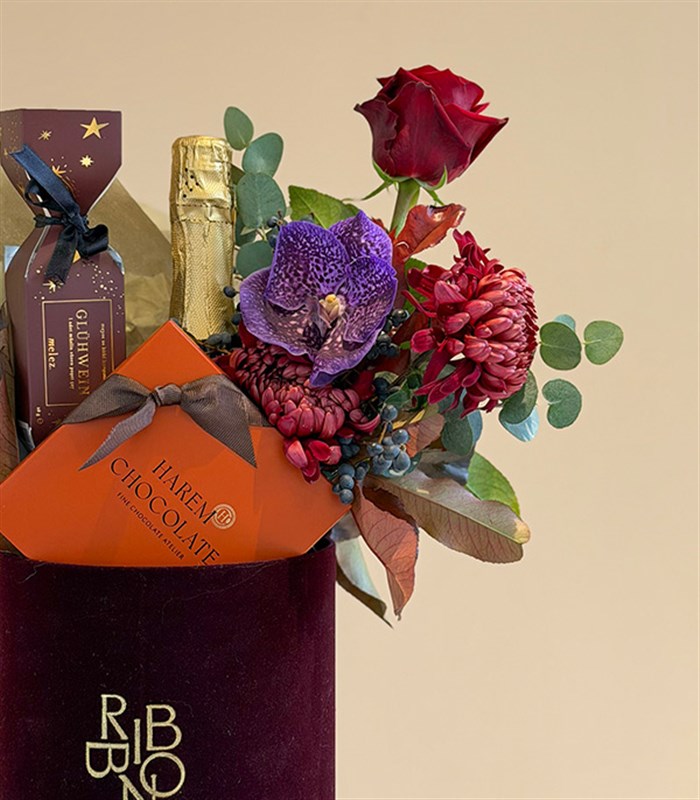 Alkolsüz Şampanyalı Bordo Kutlama Hediye Kutusu