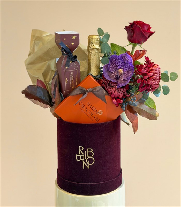 Alkolsüz Şampanyalı Bordo Kutlama Hediye Kutusu