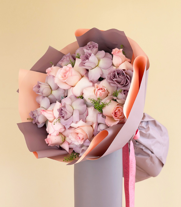 Deluxe 20 Lila Pembe Gül Buketi