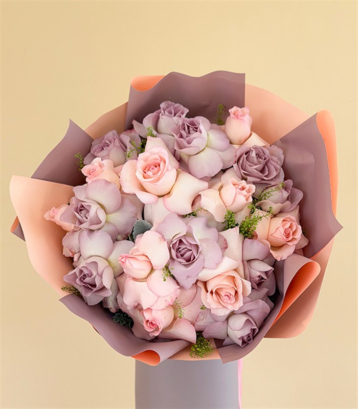 Deluxe 20 Lila Pembe Gül Buketi