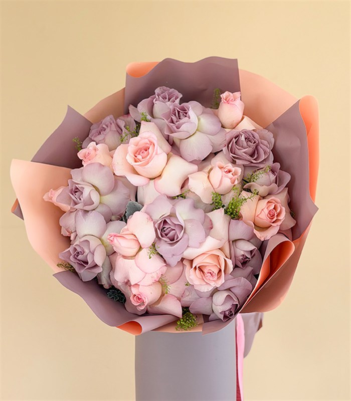 Deluxe 20 Lila Pembe Gül Buketi