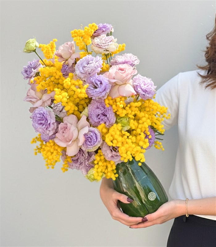 Spring Poeme Deluxe Lila Gül Mimoza Aranjmanı
