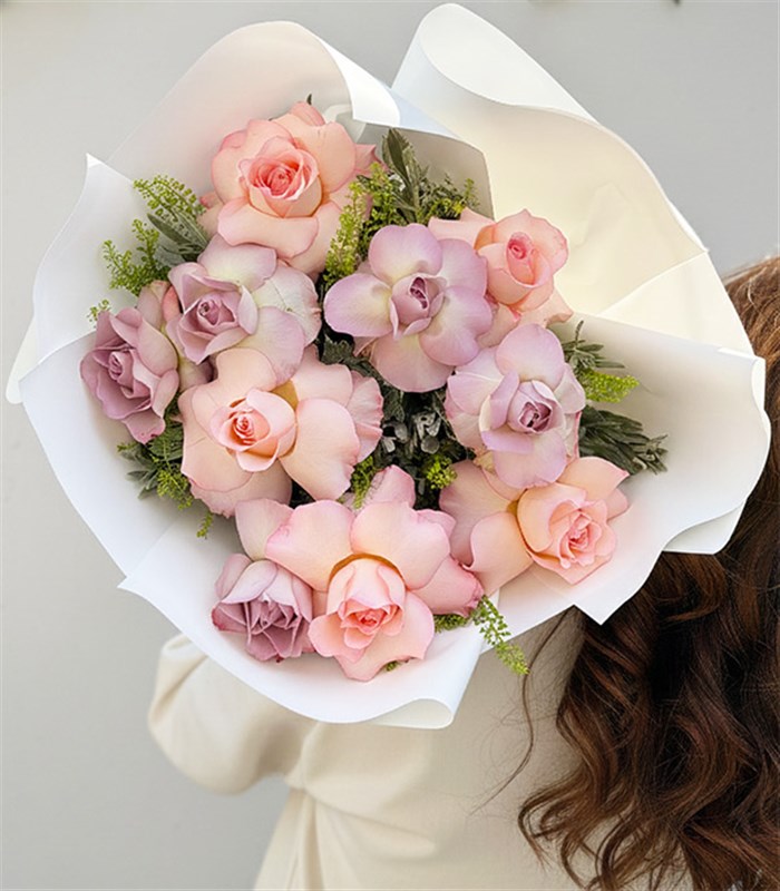 Lila Pembe Gül Buketi