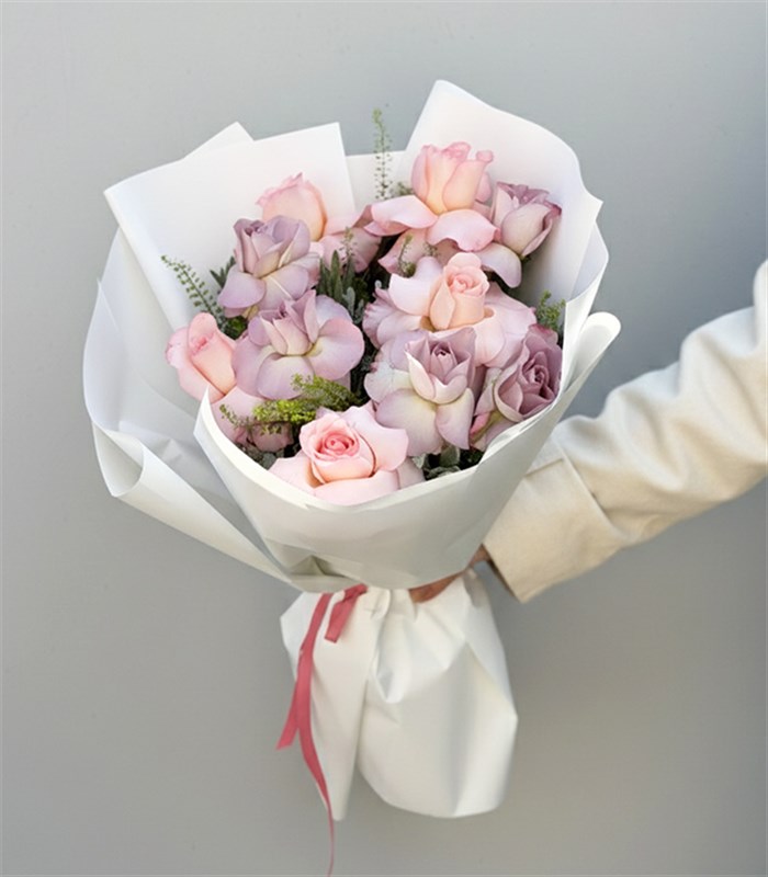 Lila Pembe Gül Buketi