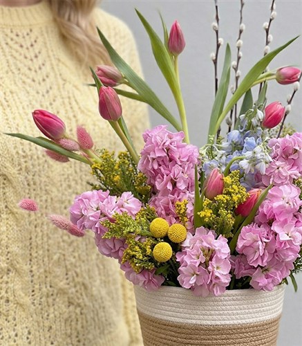 Brigitte Bardot Tulip Basket Arrangement