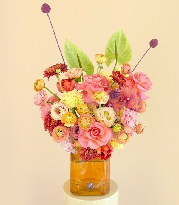 Wonder Orange Glass Vase Pink Rose Anthurium Spring Arrangement