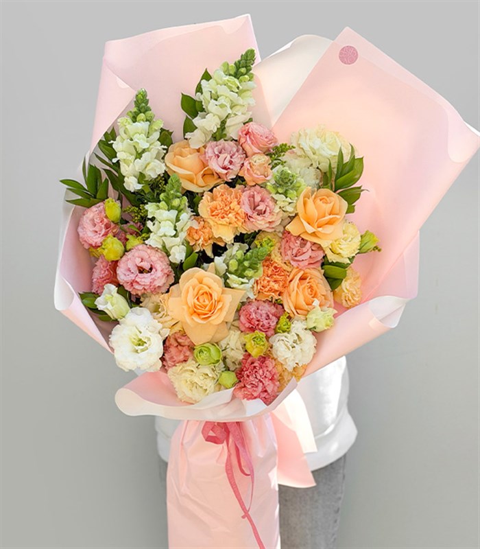Sheryl Apricot Rose White Flowers Mini Bouquet