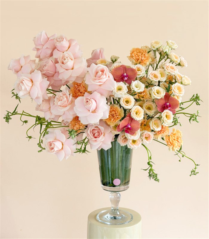 Pearl Salmon Rose Vase Arrangement