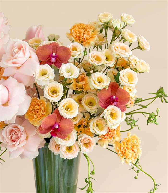 Pearl Salmon Rose Vase Arrangement