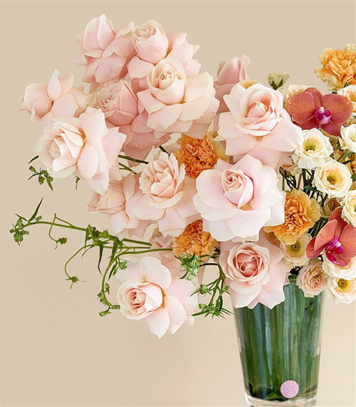 Pearl Salmon Rose Vase Arrangement