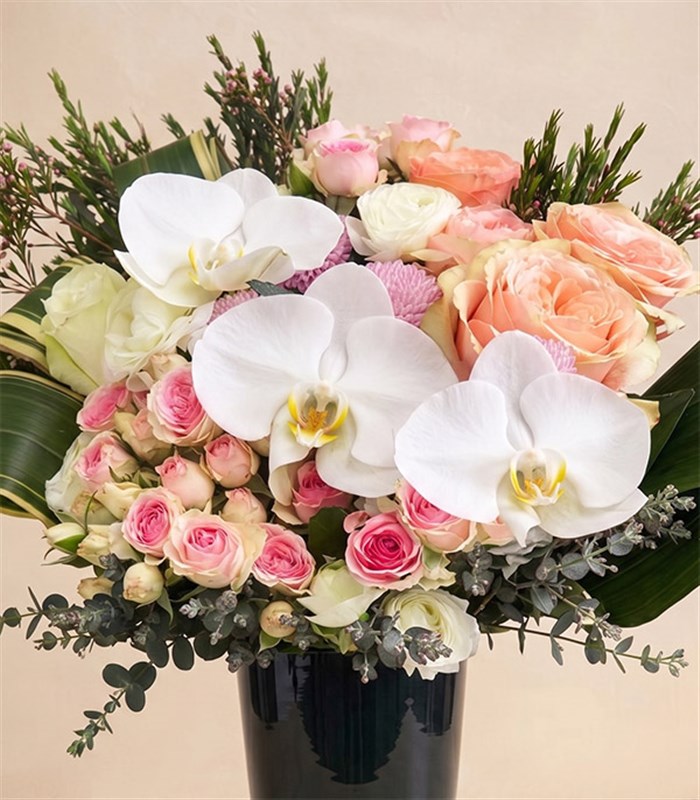 White Salmon Rose Vase Arrangement