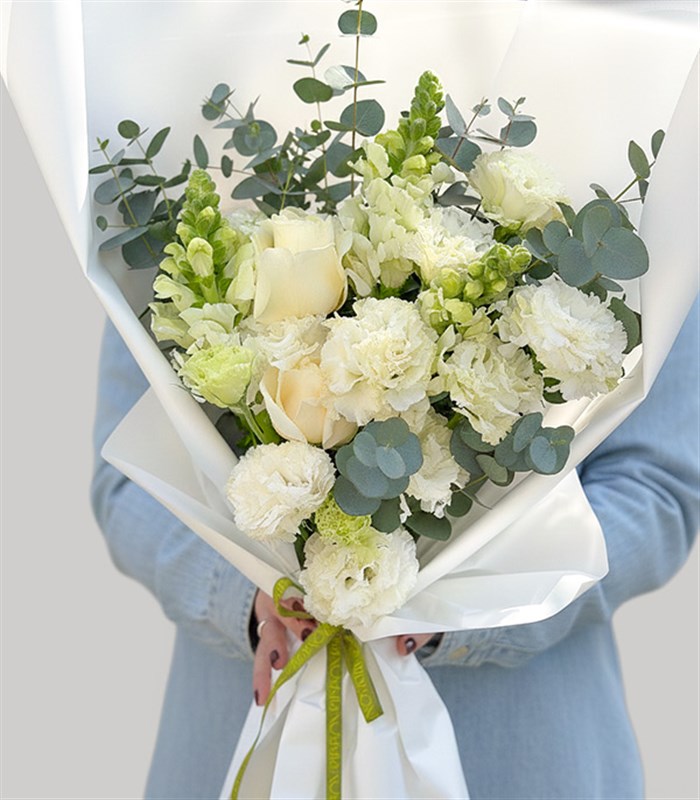 Blanc Beyaz Gül Beyaz Çiçekler Mini Buket