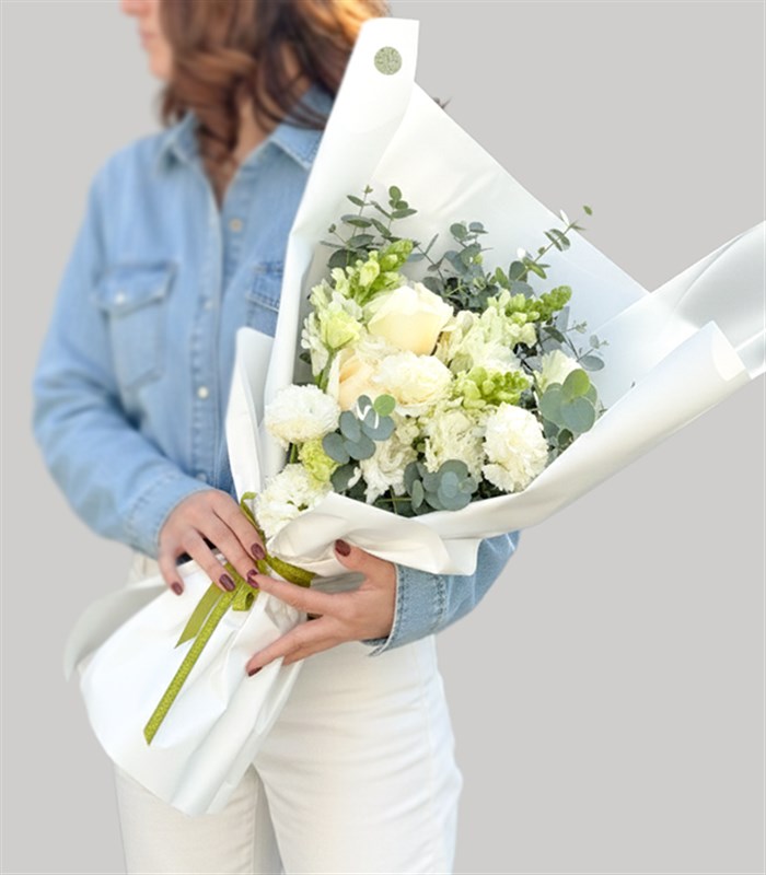 Blanc Beyaz Gül Beyaz Çiçekler Mini Buket