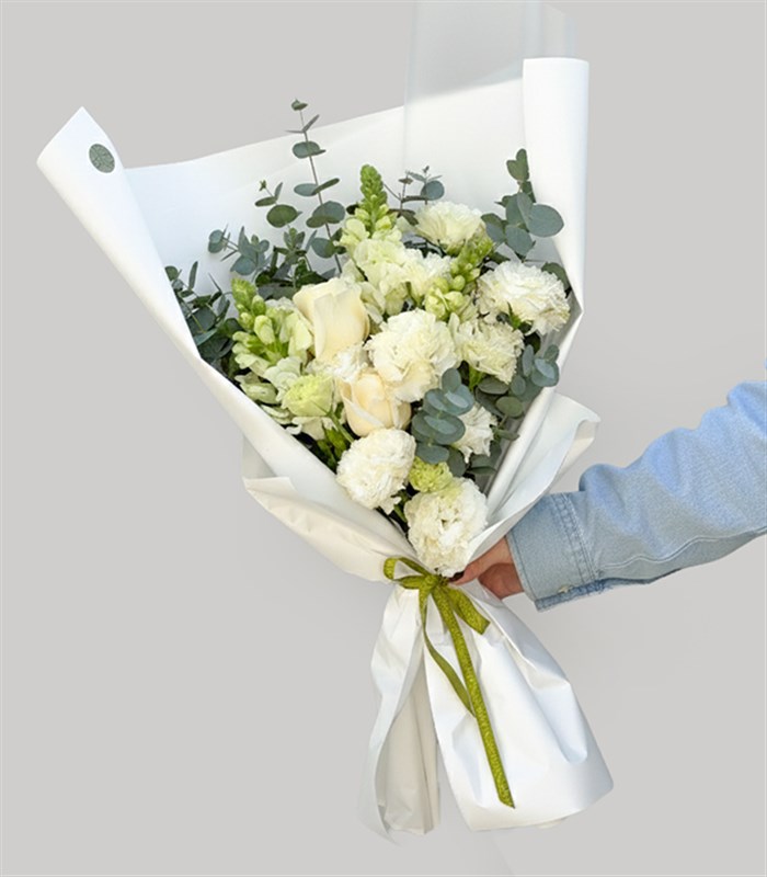 Blanc Beyaz Gül Beyaz Çiçekler Mini Buket