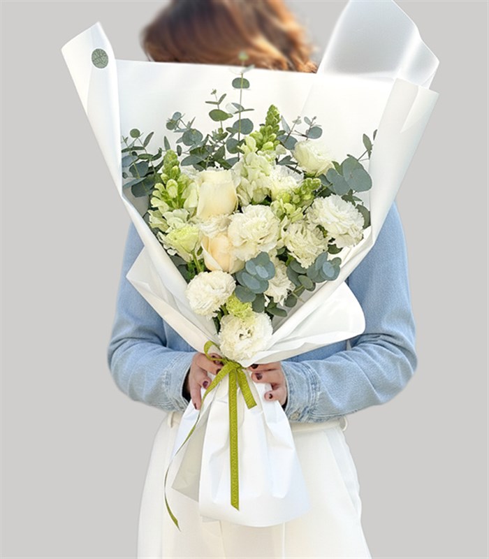 Blanc Beyaz Gül Beyaz Çiçekler Mini Buket