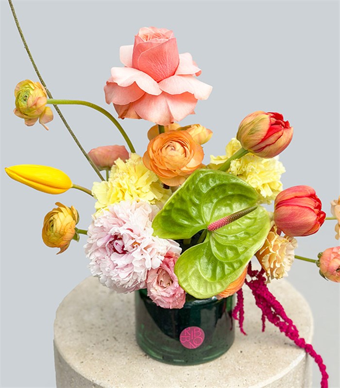 Pink Lady Green Mini Vase Pink Peony Ranunculus Spring Arrangement