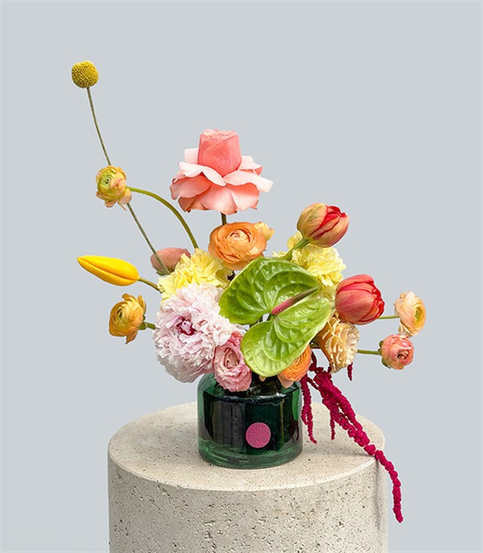 Pink Lady Green Mini Vase Pink Peony Ranunculus Spring Arrangement