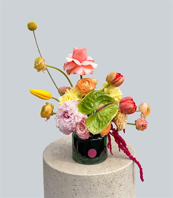 Pink Lady Green Mini Vase Pink Peony Ranunculus Spring Arrangement