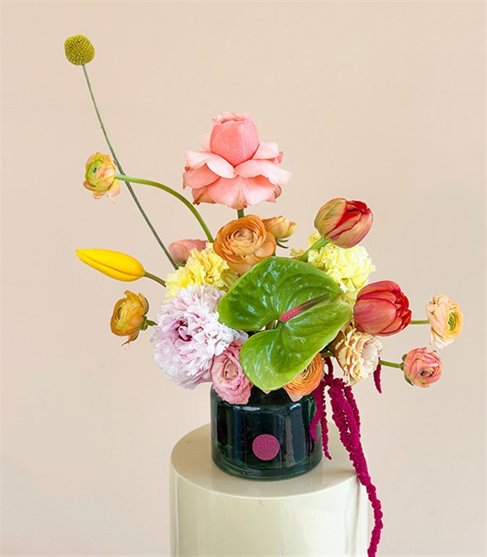 Pink Lady Green Mini Vase Pink Peony Ranunculus Spring Arrangement