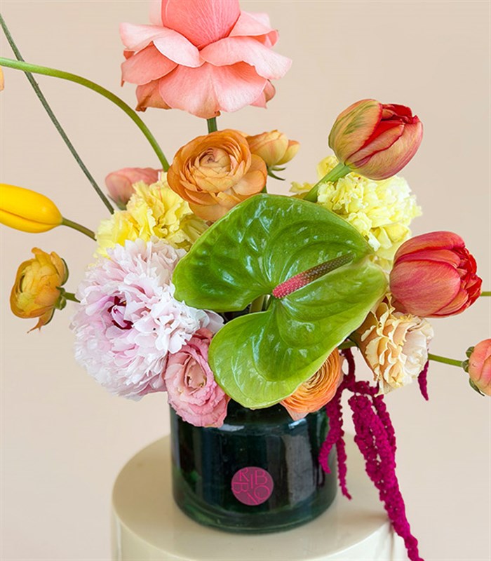 Pink Lady Green Mini Vase Pink Peony Ranunculus Spring Arrangement