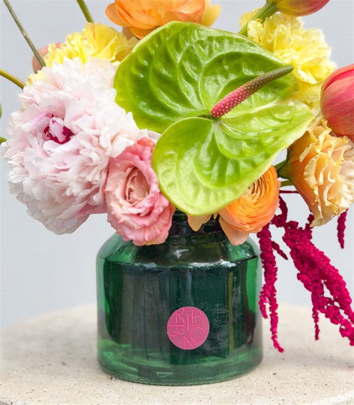 Pink Lady Green Mini Vase Pink Peony Ranunculus Spring Arrangement